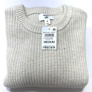 Mode of One Mens Ribbed Crewneck Sweater Bleached Oak Cream  Medium New
